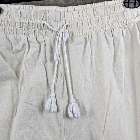 Drawstring Elastic Waist Wide Leg Linen Pants Womens Size 28S White Lightweight - Picture 3 of 8